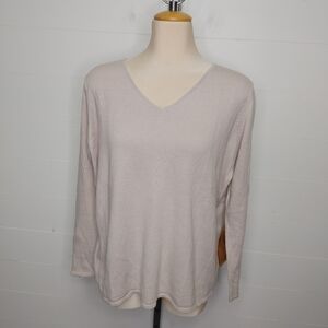 The Earth Collection oatmeal V-Neck zipper sleeve sweater